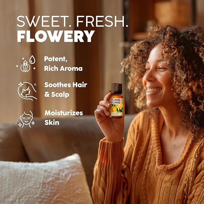 Kukka Ylang-Ylang Essential Oil for Skin Hair & Diffuser - 0.34 Fl Oz - 100% Pure Natural, Floral Scent, for Aromatherapy,Bath Bomb & Soap Making Scent DIY