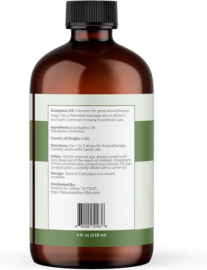 Naturopathy Eucalyptus Essential Oil, Therapeutic Grade, Premium Quality Perfect for Aromatherapy (4 fl oz)