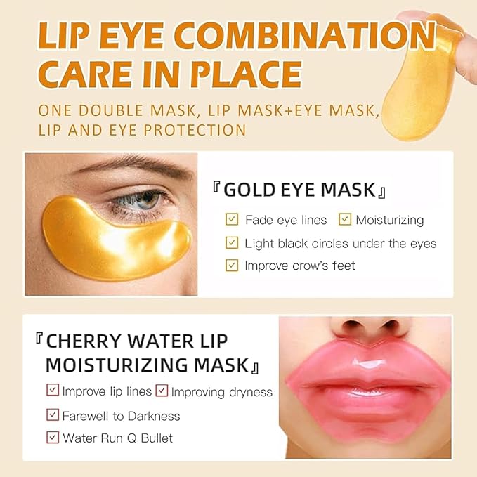 30 Pairs 24K Gold Lip & Under Eye Mask Set - Hydrating Gel Pads for Dry Lips & Dark Circles | Skincare with Hyaluronic Acid & Vitamin E | Effectively Nourishes the Lip & Eye Skin