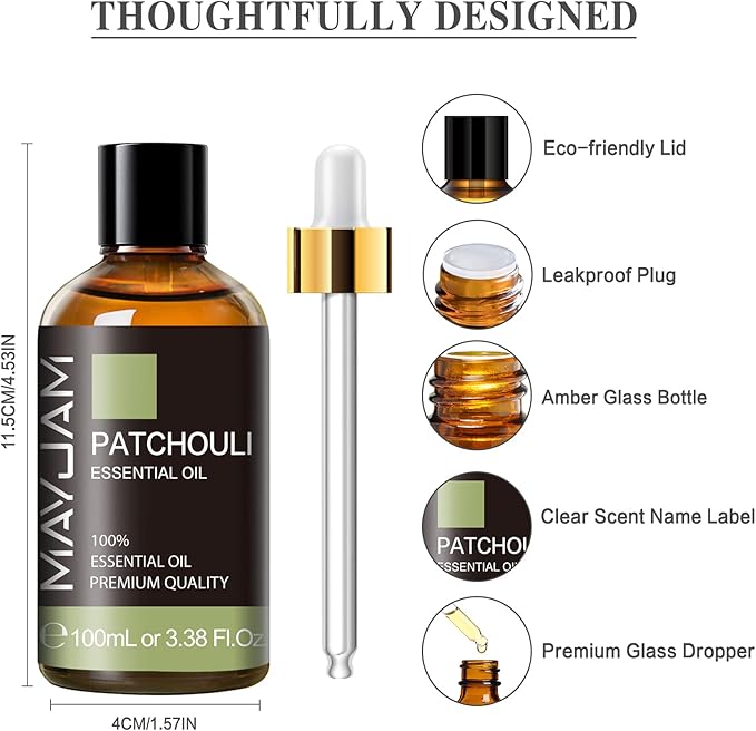 Patchouli Essential Oil, MAYJAM 3.38FL.OZ Essential Oils, Use with Aromatherapy Diffuser, During Yoga, Massage, Bath, Patchouli Oil for Skin