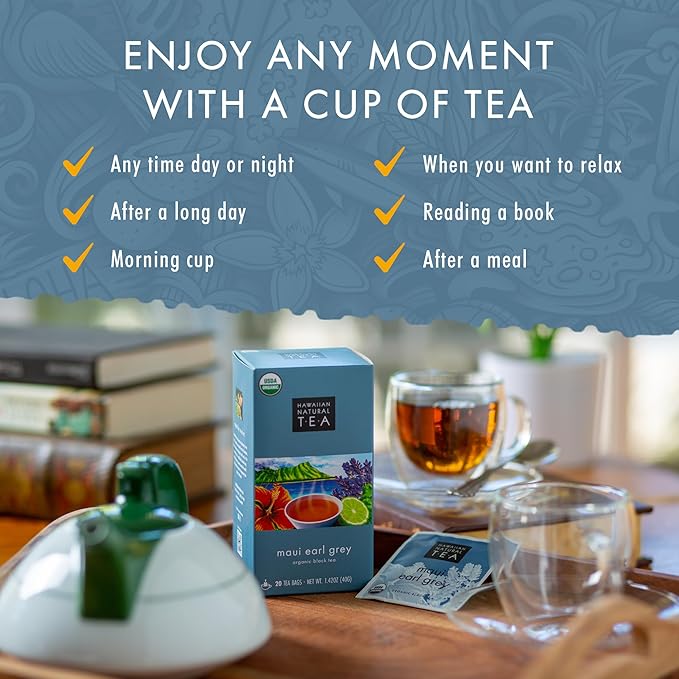 Hawaiian Natural Tea Organic Maui Lavender Earl Grey Tea Bags - Premium Black Tea - Antioxidant Rich - 120 Tea Bags