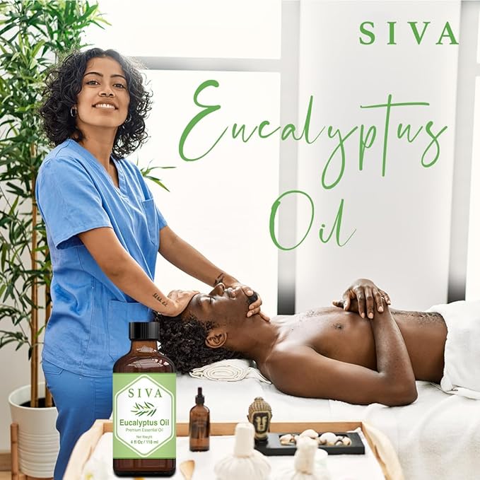 SIVA Eucalyptus Essential Oil - 4 Fl Oz – Natural Eucalyptus Oil - for Diffuser, Face, Skin Care, Aromatherapy, Hair Care, Scalp and Body Massage - with Dropper