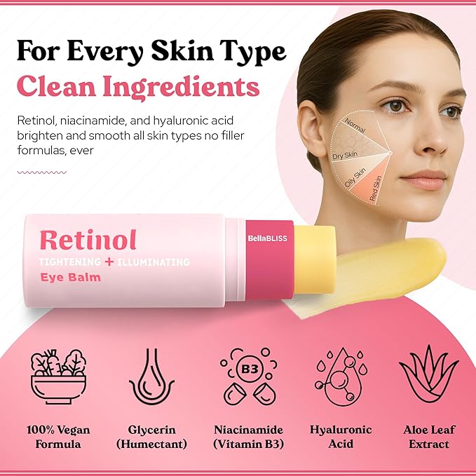BellaBLISS Retinol Eye Balm ā Hydrating Under Eye Cream for Wrinkles, Dark Circles & Puffiness ā Lightweight Anti-Aging Formula ā Made in Korea ā 0.35 oz / 10 g ā Pack of 1