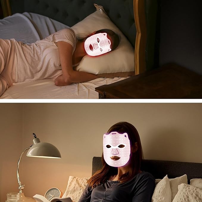 Red Light Therapy For Face,Led Face Mask Light Therapy, 7 Color Red Light Therapy Mask, Rechargeable,Portable,Household Led Face Mask (Pink)