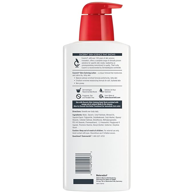 Eucerin Skin Calming Lotion - Full Body Lotion for Dry, Itchy Skin, Natural Oatmeal Enriched - 16.9 fl. oz Pump Bottle