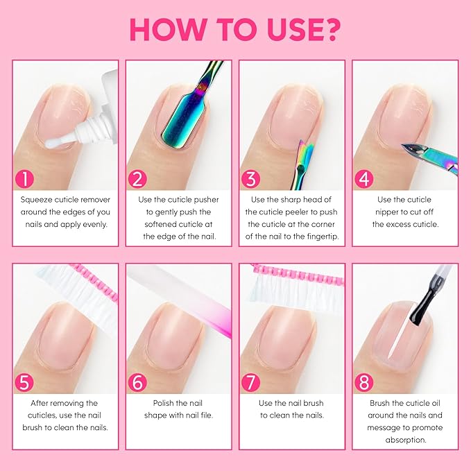 Cuticle Remover Kit - Cuticle Remover Cream & Cuticle Oil, Rose Flavor Cuticle Care Kit with Cuticle Trimmer Cuticle Pusher Cuticle Nipper for Manicure, Removedor de Cuticula for Nail Care