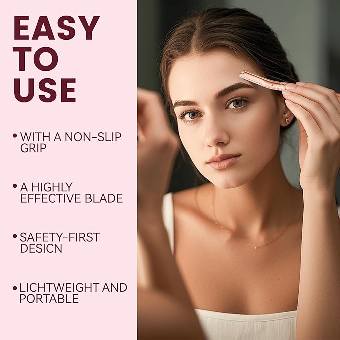 Eyebrow Razor and Face Razor for Women, Reusable Metal Handle with 12 Refill Blades and Protective Silicone Cap, Eyebrow Hair Trimmer - Silver