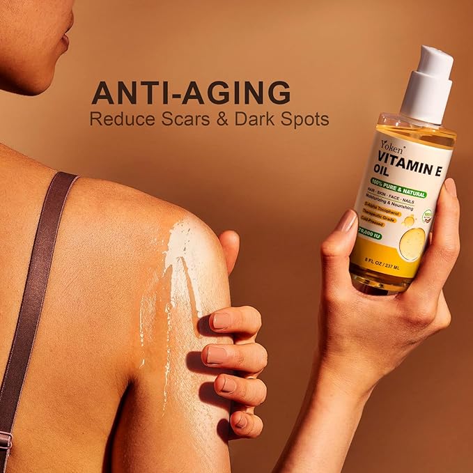 Vitamin E Oil 8 Fl Oz Organic Vitamin E oil for Skin 70,000 IU Vitamine oils for Scars Hair,Face,Nail,Scalp Perfect Bath and Body Oil Cold Pressed Hexane Free Non-GMO Gluten Free Formula