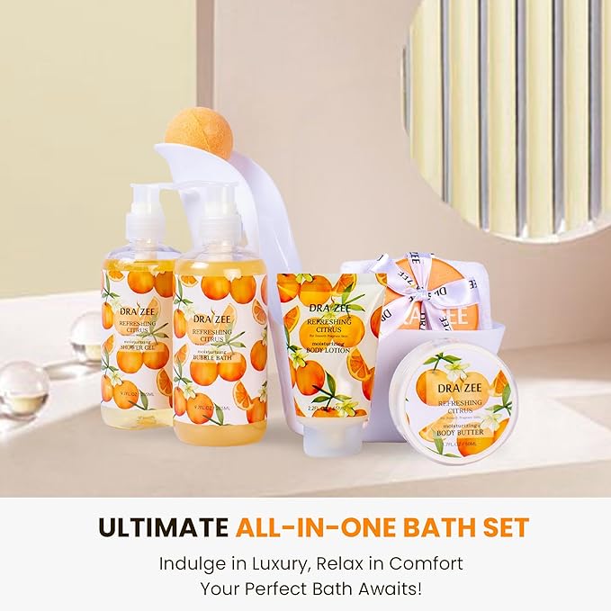 Draizee Mothers Day Gifts for Mom - Spa Gift Baskets for Women - 8 Pcs Luxury Citrus Scented Heel Shoe Design Bath and Body Spa Set - Self Care Package for Women, Present for Mom-Body Care Set for Her