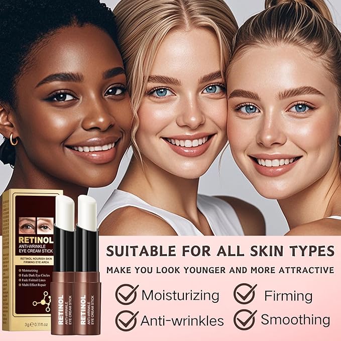 2PCS Retinol Eye Stick - Retinol Eye Cream Anti Aging - Under Eye Cream for Da rk Circles - Serum for Puffiness and Bags under Ey es - Skin moisturizer for Women Hydrates,Firms,Smooth(2pcs)