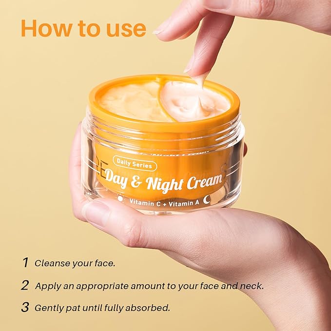 Day & Night Cream Combo,Anti-Wrinkle Hydrating Face Cream with Vitamin C + Firming Renewal Night Cream with Vitamin A,Universal 2-in-1 Formula for All Skin Types, 3.4 Oz