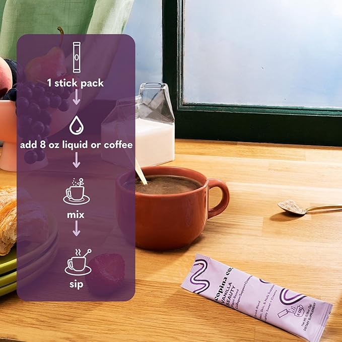 Vanilla Beauty Vegan Collagen Booster Creamer: Plant Based Collagen Support Smoothie Drink Vegan Blend Variety Pack | Vanilla Flavor | 10 Individual Stick Packs per Carton