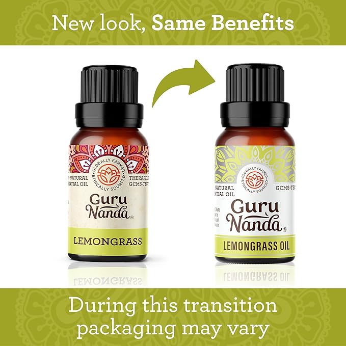 GuruNanda Lemongrass Essential Oil (Pack of 2 x 0.5 Fl Oz) - 100% Pure, Premium Therapeutic Grade Oil for Cleansing and Rejuvenation, Aromatherapy for Hair and Face Care, Fresh Citrus Scent