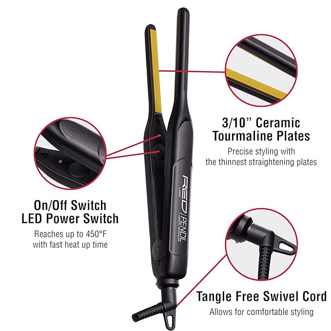 KISS Pencil Flat Iron & Heat Protector Hair Serum Bundle - Ceramic Tourmaline Plates - 3/10" - Straightens from Root - Medium Hair - 460F Max Temp