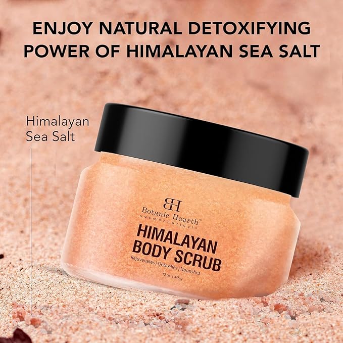 Botanic Hearth Himalayan Salt Body Scrub with Lychee Oil, Exfoliating Body Scrub act as Body Exfoliator & helps with Moisturizing Skin, Acne, Cellulite, Dead Skin Scars, Wrinkles 12 oz