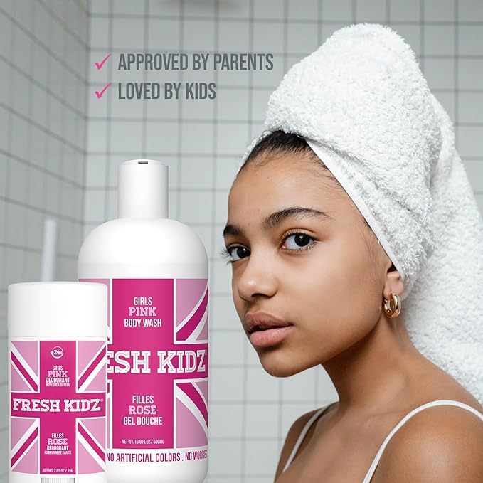 Fresh Kidz Body Wash 16.9 fl.oz. and Stick Deodorant 2.65 oz for Kids and Teens - Girls "Pink" Set