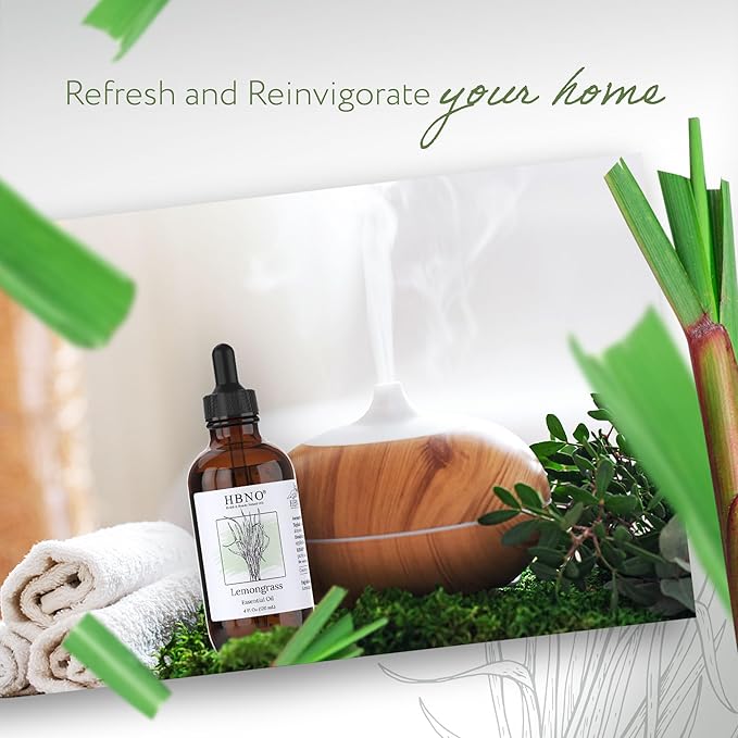 HBNO California Bottled Lemongrass Essential Oil 4 fl oz (120ml) - Natural Lemongrass Oil, Perfect for Cleaning, Aromatherapy, DIY, Soap & Diffuser - Lemongrass Essential Oils