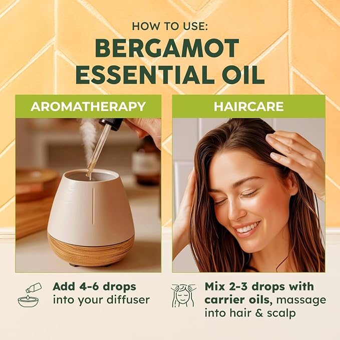 Kukka Bergamot Essential Oil for Diffuser and Skin - 4 Fl Oz - 100% Pure Natural Bergamot Oil for Aromatherapy, Hair Shampoo ,Bath Bomb & Soap Making Scent DIY