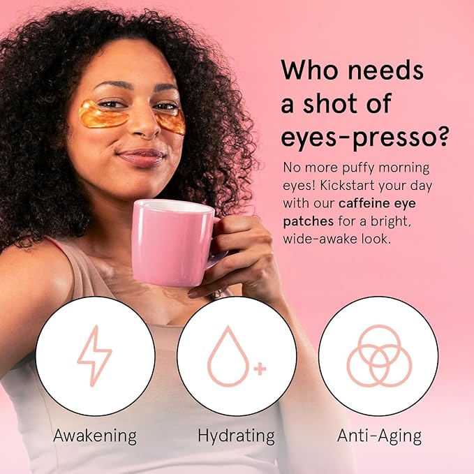 grace & stella Caffeine Under Eye Patches - Awakening Eye Patches for Puffy Eyes and Dark Circles - Under Eye Mask Patches with Niacinamide & Hyaluronic Acid - Vegan, Cruelty-Free (Bronze, 6 Pairs)