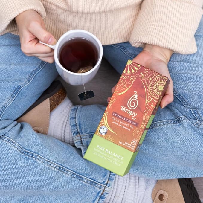 Tรฉrapy Ceylon's PMS Balance Tea For Women - 100% Natural Herbal Ingredients - Soothing Support for PMS Relief, Monthly Cycle Period Tea - Red Hibiscus, Cumin, Licorice & More Herbs