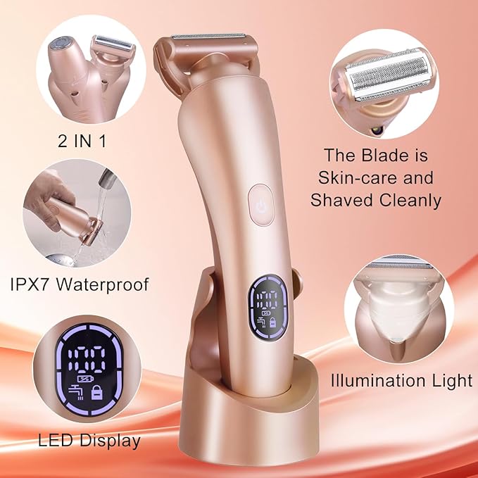 Electric Shaver for Women Bikini Trimmer Facial Hair Removal LED Display Womens Razors for Shaving IPX7 Waterproof Pubic Body Hair Trimmer