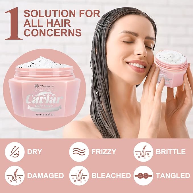 Caviar Hair Mask, Enriched with Caviar Essence, Keratin, & Herbal Extracts for Ultimate Shine & Softness, Deep Conditioning Treatment for Dry or Damaged Hair, 11.8 fl oz,Sulfate-Free