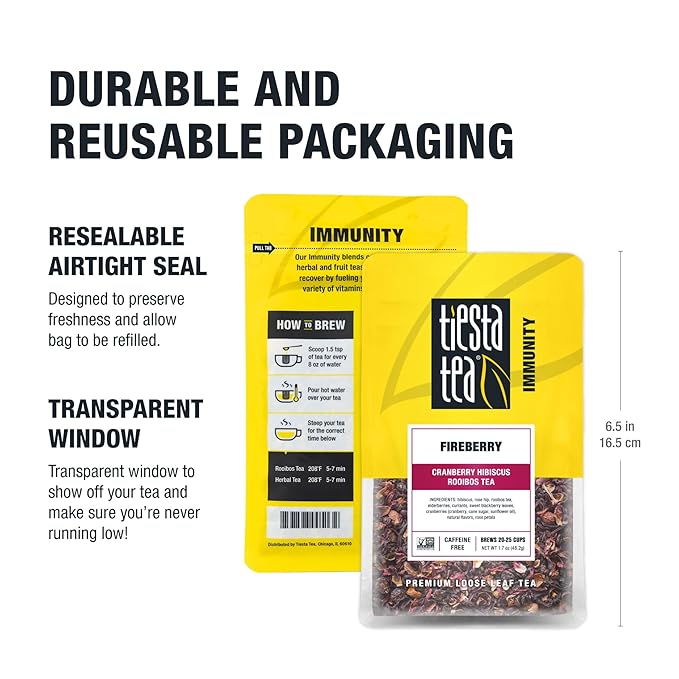Tiesta Tea - Cranberry Hibiscus Rooibos Tea | Fireberry | Loose Leaf | Herbal Blend with Hibiscus, Cranberry, Currants & Rooibos | Enjoy Hot or Iced | 1.7oz Resealable Pouch, 25 Cups