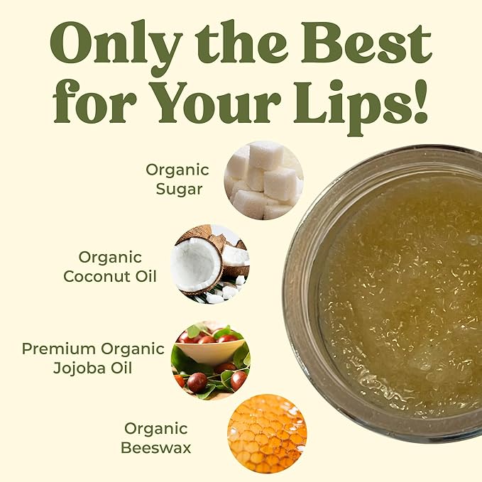 Earth's Daughter Organic Coconut Lip Scrub 0.7 oz - USDA Organic, Fair Trade, Sugar, Jojoba Oil, Beeswax, Coconut Oil, Calendula Extract