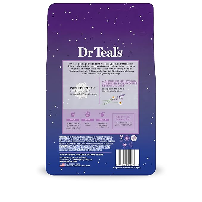Dr Teal's Pure Epsom Salt Soak, Sleep Blend with Melatonin, Lavender & Chamomile Essential Oils, 3 lbs