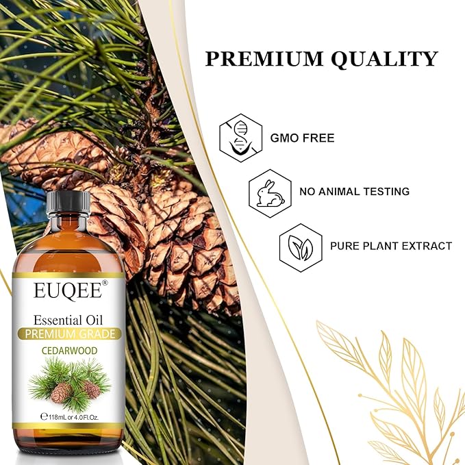 Cedarwood Essential Oil 118mL Pure Cedarwood Oil Premium Essential Oil for Diffuser, Humidifier - with Glass Dropper (4fl.oz)