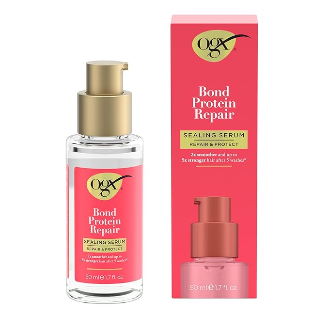 OGX Repair & Protect Bond Protein Repair Sealing Hair Serum, Sealing Hair Serum Helps Revitalize Damaged Hair for Softer, Smoother, & Stronger Hair, 1.7 fl. oz