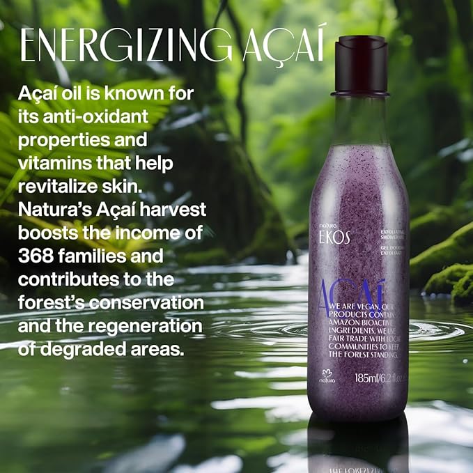 natura - Ekos Açaí Revitalizing Bundle - Hand cream & Exfoliating Shower Gel & Body Lotion - Vegan Skin Care - Brazilian Beauty Secrets - Self Care & Body Care