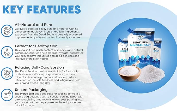 Dead Sea Salts for Soaking, Mineral Salt for Bath, Spa, Shower – More Minerals Than Epsom Salt, Pure and Natural Bath Salt for Foot Soak, Fine Salt Mined from Dead Sea
