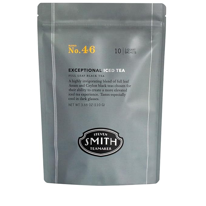 Smith Teamaker Exceptional Iced Tea No. 46, Refreshing, Caffeinated, Sustainably Grown, Full Leaf Black Iced Tea, 10 Count, 1 Quart Sachets