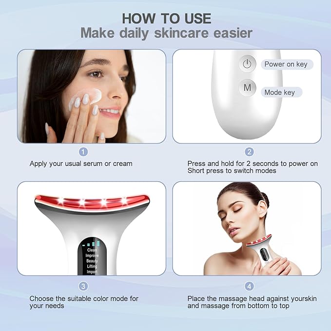 Face and Neck Massager Tool, Portable Facial Beauty Device, Facial Massager Wand with 7 Color Multifunction for Skin Care (Bright White)