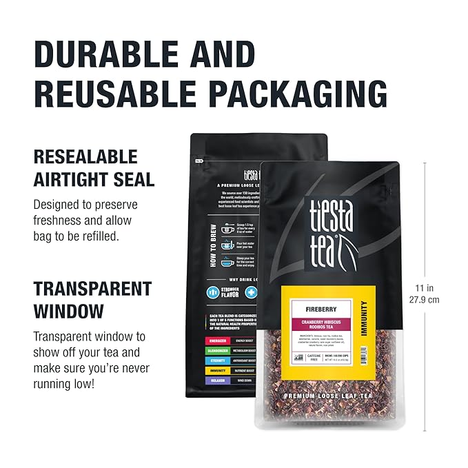 Tiesta Tea - Cranberry Hibiscus Rooibos Tea, Fireberry | Loose Leaf | Herbal Blend with Hibiscus, Cranberry, Currants, Rooibos | Enjoy Hot or Iced | 200 Cups in Resealable Pouch | 16 Ounce