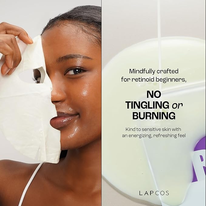 LAPCOS Retinal Resurfacing Mask - Korean Skin Care Mask w/Retinal, Hyaluronic Acid, Niacinamide & Centella Asiatica - Soothing Face Mask Spa Gifts for Women - Firming Face Mask (5 Count, 1.05 oz)