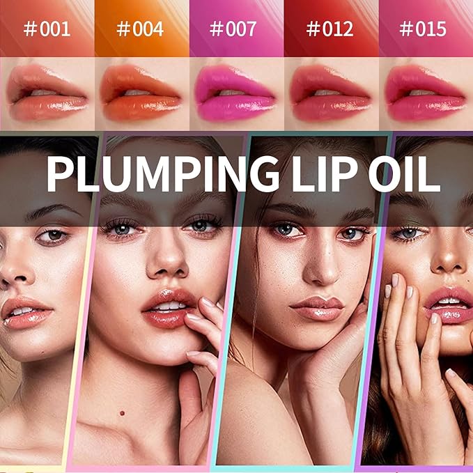 Plumping Lip Oil, Hydrating Gloss Tinted Lip Balm Transparent Lip Care, Big Brush Head Glitter Shine, Long Lasting Nourishing Non-sticky Fresh Texture(RASPBERRY)
