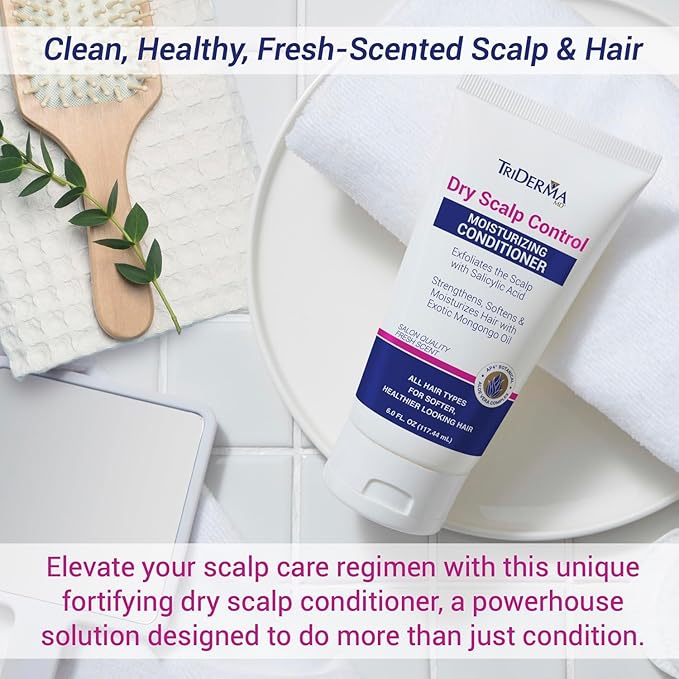 TriDerma Dry Scalp Control Deep Moisturizing Hair Conditioner - Salon Quality Treatment - Salicylic Acid, Exfoliates, Nourishes & Strengthens Hair - Exotic Mongongo & Rosemary Oil - 6 oz