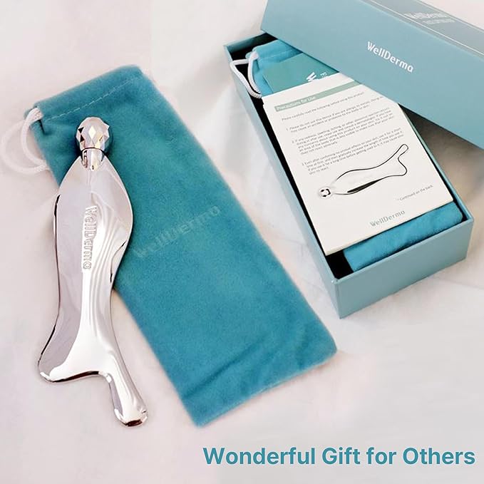 WELLDERMA 2 in 1 Gua Sha & face Roller Metal Tool & Collagen mask Set