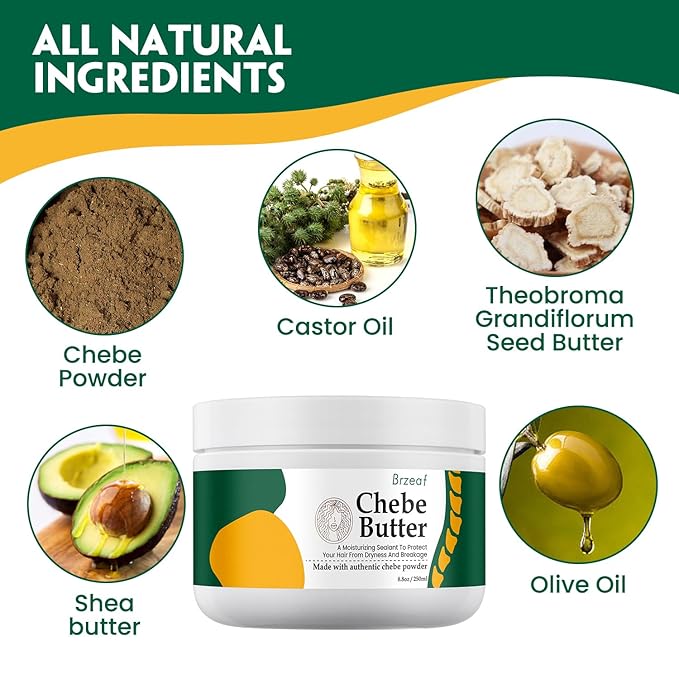 Brzeaf Chebe Hair Butter, 8.8 Oz - Repairs Fragile Hair, Promotes Growth & Strengthening, Natural Ingredients, For All Hair Types, Unisex, Adult Department, General Public