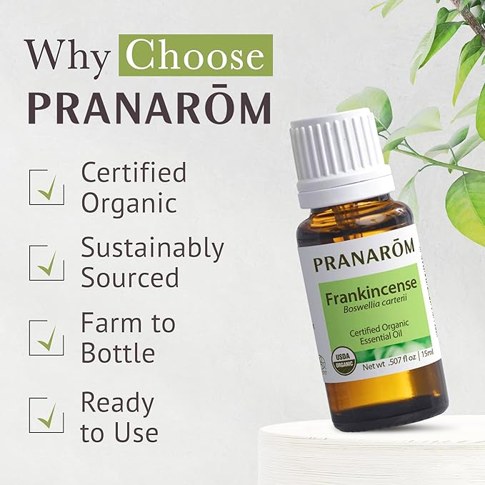 Pranarom USDA Certified Organic Frankincense Essential Oil (15ml), 100% Pure Undiluted Therapeutic Grade from Somalia for Aromatherapy, Diffuser, Skincare, Relaxation, Meditation