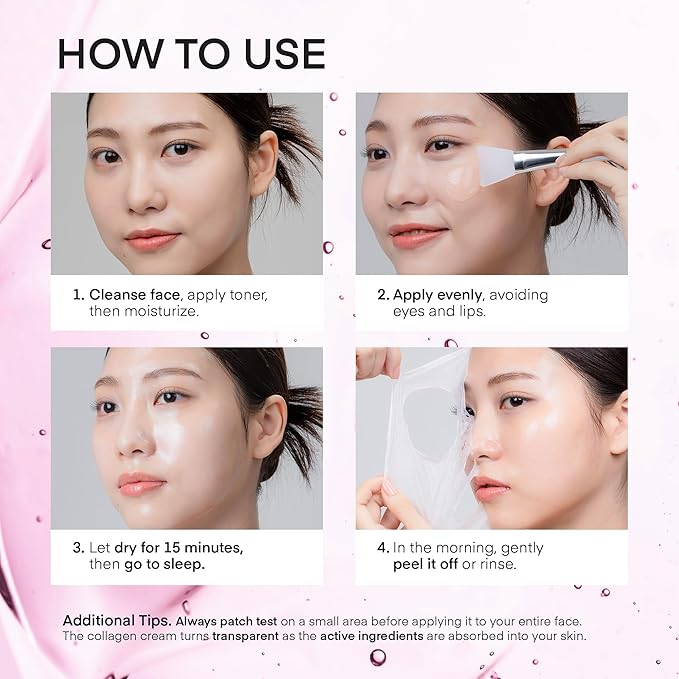 Collagen Night Wrapping Peel-Off Mask: Korean Face Mask for Elasticity, Hydrating & Glow - 100Dalton Smallest Molecular Collagen for Glass Skin - Dermatologist Tested All Skin Types 3.4 FL OZ / 100mL