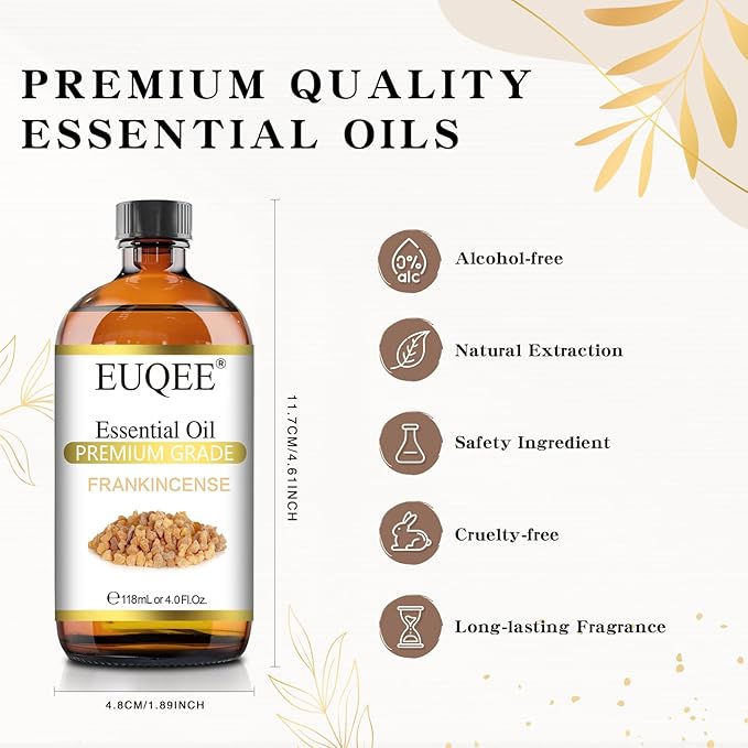 Frankincense Essential Oil 118ml Large Bottle Pure Frankincense Oil with Glass Dropper Greatect for Aromatherapy, Diffuser, Sopa Making - 4 Fl.Oz