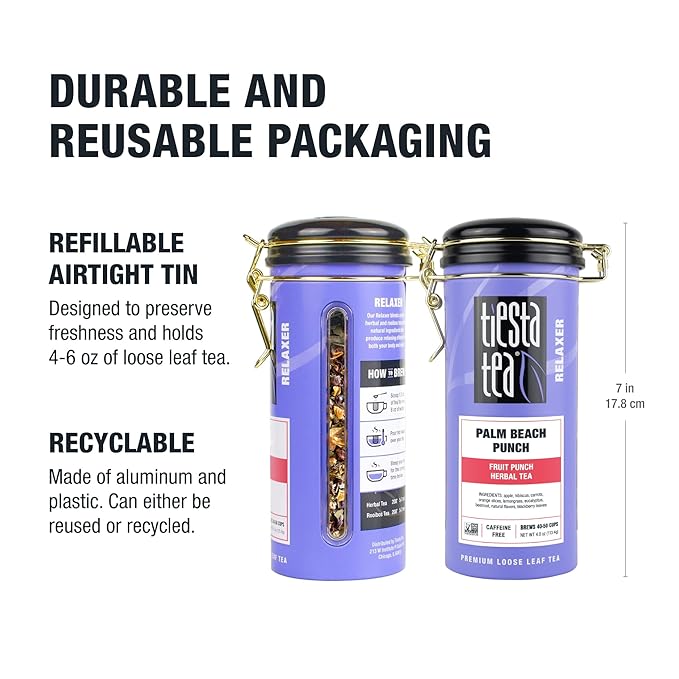 Tiesta Tea - Palm Beach Punch | Loose Leaf | Fruit Punch Herbal Tea | Caffeine-Free Tropical Blend with Apple, Carrots & Orange | Brew Hot or Iced | 4oz Refillable Tin, 50 Cups