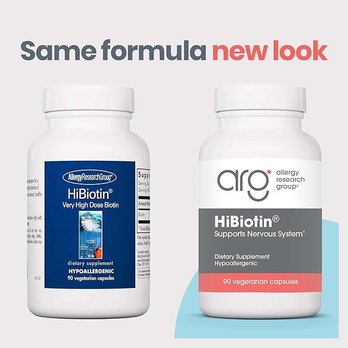 Allergy Research Group HiBiotin Supplement - Extra Strength Biotin Pills, 100,000mcg Biotin, High Dose Biotin, Vegetarian Capsules, Hypoallergenic, Gluten Free - 90 Count