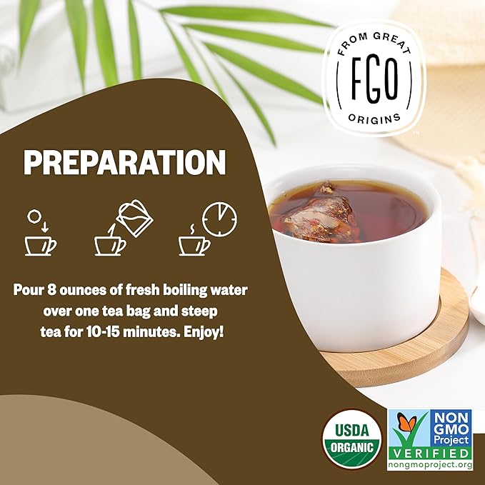 FGO Organic Ashwagandha Tea, 20 Count, Eco-Conscious Herbal Tea Bags, Resealable Bag, Caffeine Free, Packaging May Vary (Pack of 1)