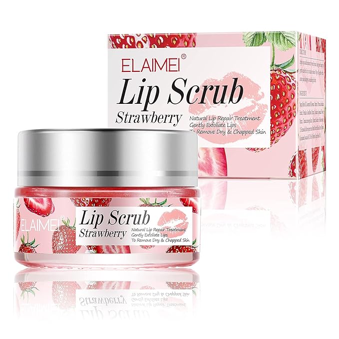 Strawberry Lip Scrub & Repair, Exfoliator & Moisturizer for Chapped, Dry and Flaky Lips