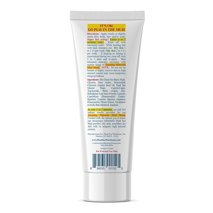 Dead Sea Warehouse – Amazing Minerals Mud Mask – 4 OZ – Dead Sea Mud Cleansing Mask – Mineral Rich – Helps Exfoliate, Purify, & Nourish Skin