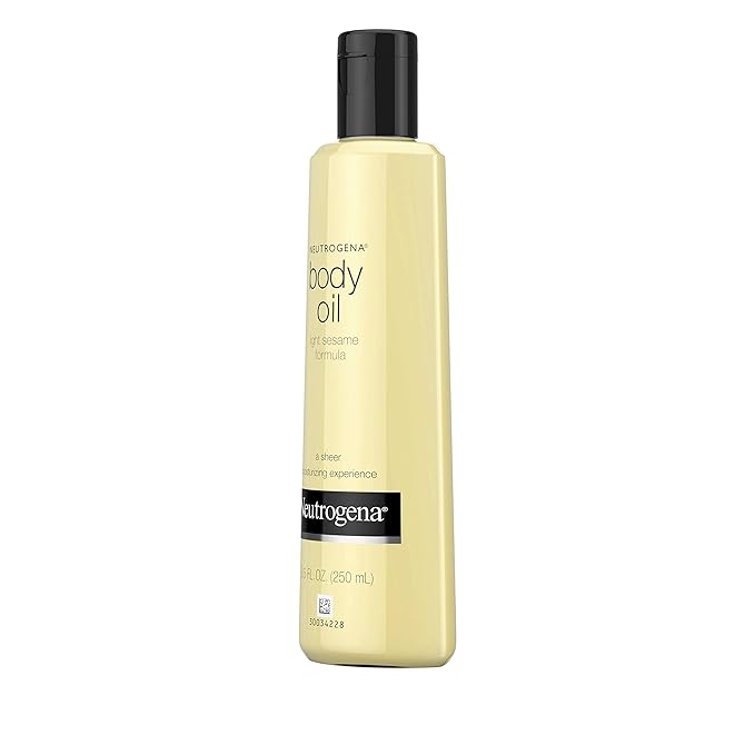 Neutrogena Body Oil Light Sesame Formula, 8.5 fl oz, Radiant Glow Moisturizer for Dry Skin, Bath & Shower Oil For Smooth and Hydrated Skin